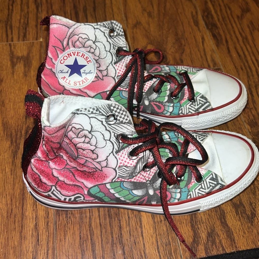 RARE Converse Chuck Taylor All Star Canvas Rose Tattoo Butterly Hi-Top Sneakers